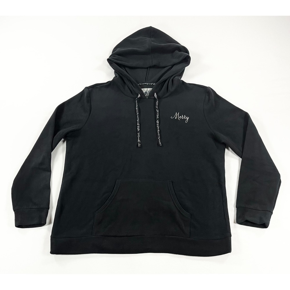 Muk Luks Merry Plush Holiday Hoodie Athleisure‎ Cozy Lounge Black Women's L